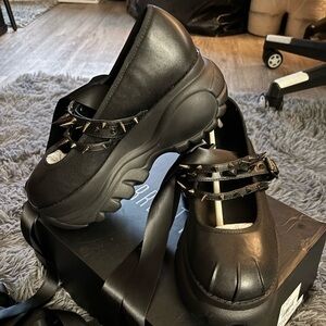 Black Platform Mary Jane Shoes with Spikes